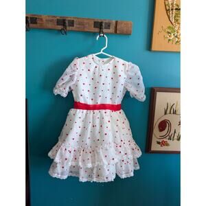 Vintage girls white frilly dress with red hearts valentines day 4t 5t